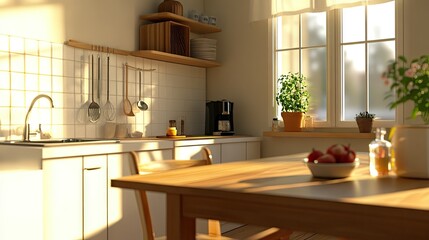 Fototapeta premium Bright Modern Kitchen Interior with Cozy Atmosphere