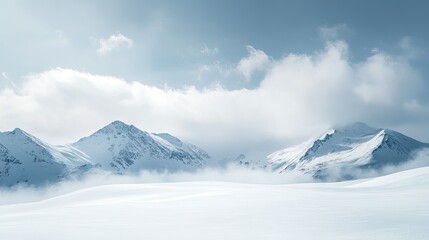 Serene Snowy Mountains Under Cloudy Sky