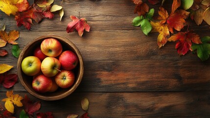 Autumn Harvest with Apples and Colorful Leaves