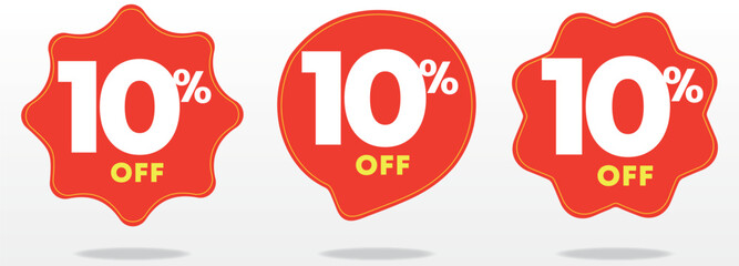 Tag, sticker, red balloon.10% discount, price. Business, social media, sign. Sales poster, percentage value, special offer. Vector, icon