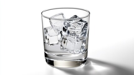 Glass with Ice Cubes on a White Background