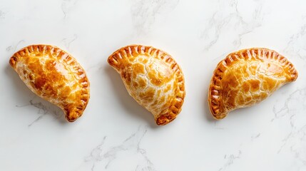 Golden Brown Pastries on White Marble Background