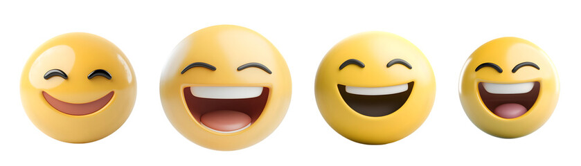 Fototapeta premium Yellow faces with closed eyes and open mouths, laughing isolated on white or transparent background