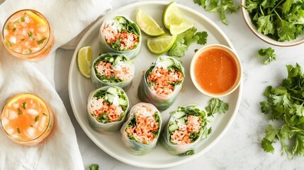 Fresh Spring Rolls with Dipping Sauce and Lime