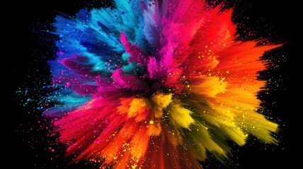 Colorful explosion of powder on a dark background, vibrant and dynamic.