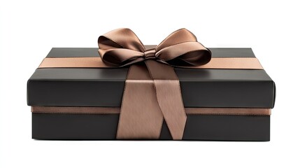 Elegant Black Gift Box with Brown Ribbon and Bow
