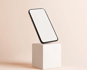Smartphone Mockup with White Screen on White Cube
