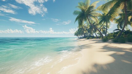 Fototapeta premium Tropical Paradise with Palm Trees and Clear Water