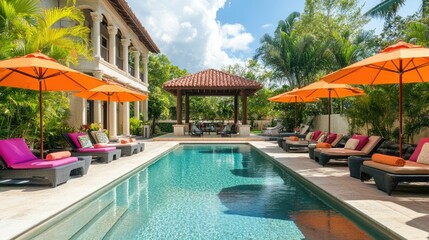 Luxurious Poolside Retreat with Sunny Umbrellas