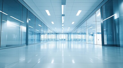 Obraz premium Modern Office Corridor with Glass Walls and Bright Lighting