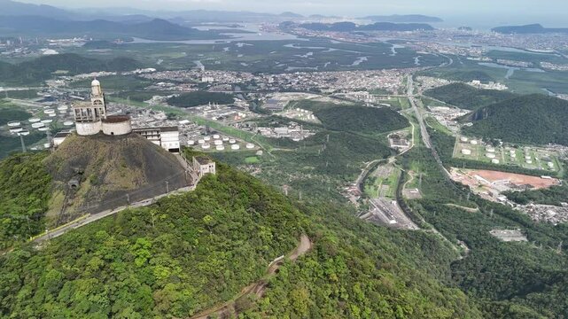 Drone view of Baixada Santista and the Serra do Mar cliffs - S&atilde;o Bernardo do Campo, S&atilde;o Paulo, Brazil
