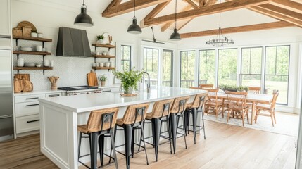 Modern Farmhouse Kitchen with Natural Light and Wood Accents