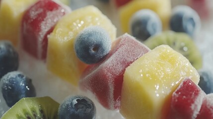 Colorful Frozen Fruit Skewers Ready for Enjoyment