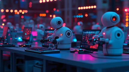 Robots Working in High-Tech Control Room