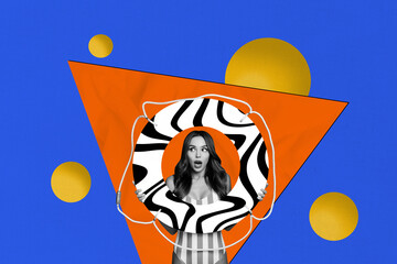 Composite trend artwork image photo collage of vibrant color young woman monochrome hand hold floating ring zebra style summer season