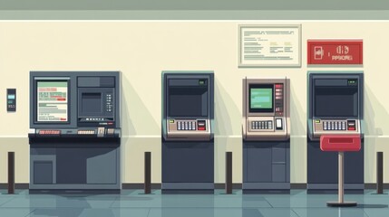 Modern Bank ATM Machines in a Clean Environment