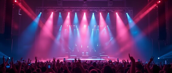 colorful lights on a stage at a concert background with lights