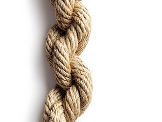Close-up of a thick rope with a knot, isolated on a white background.