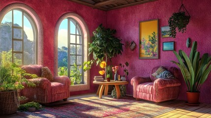 Fototapeta premium Cozy Colorful Living Room with Natural Light