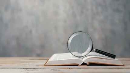 A sleek banner featuring a book and magnifying glass, perfect for text, against a clean, professional backdrop.