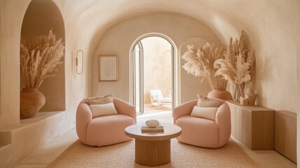 Fototapeta premium Cozy Minimalist Living Room with Soft Tones