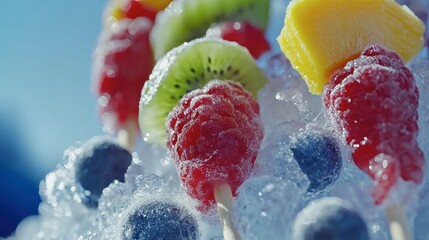 Vibrant Frozen Fruit Skewers on Ice