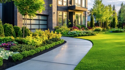 Modern Landscape Design with Pathway and Greenery