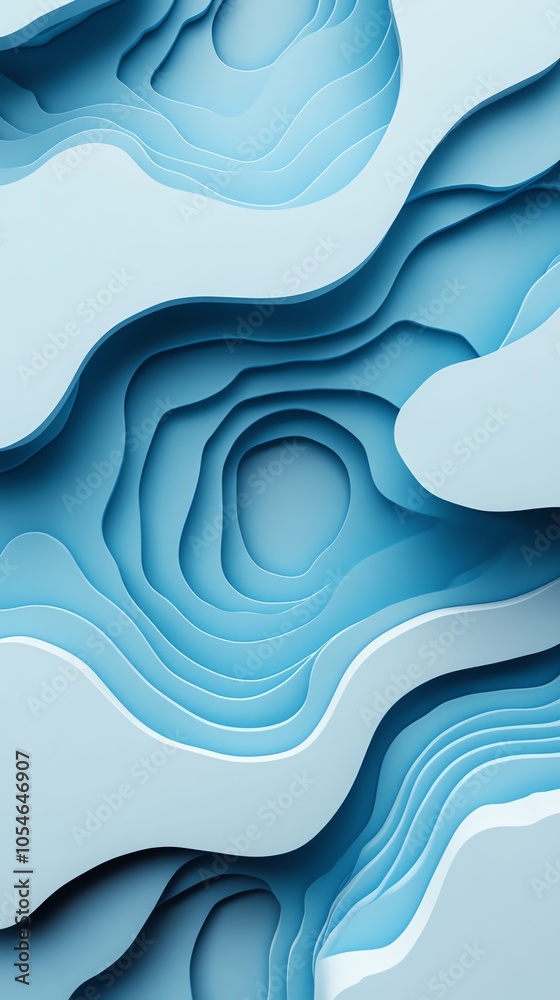Aufkleber Abstract blue paper cut design with layers and depth creating a wavy, flowing pattern.