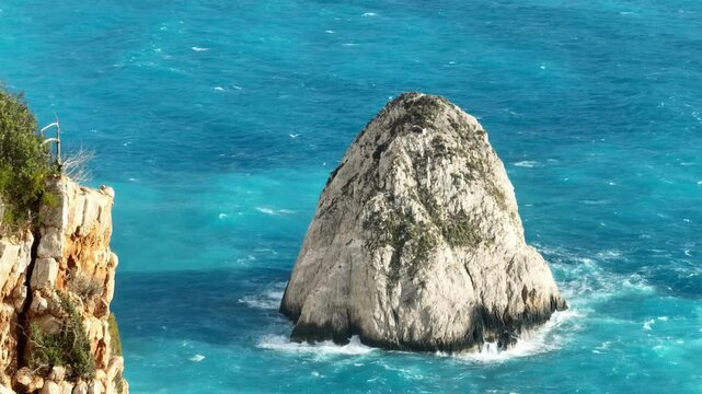 A huge rock rising out of the sea on the island of Zakynthos. Mavic 3