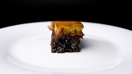 a slice of a sweet martabak or pancake with milk and melted chocolate in it