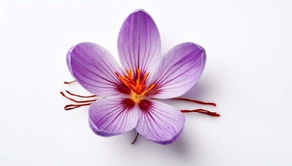 Purple saffron flower on white