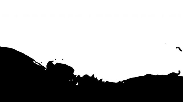 Silhouette of water surface rising on white background. Black and white video transition template. Alpha matte isolated.	