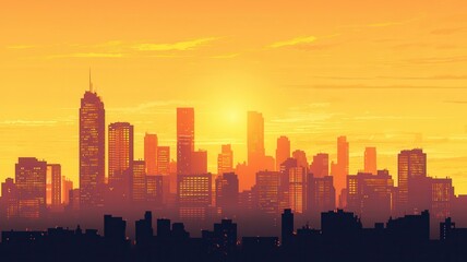 City skyline silhouette during a vibrant sunset.
