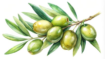 watercolor olives isolated on white background