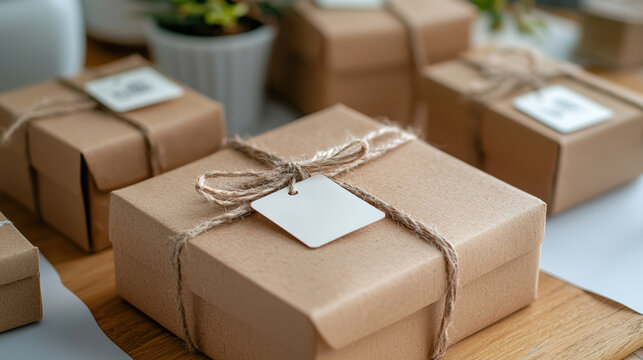 Rustic gift packaging with natural twine and tags for eco-friendly presentation