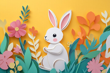 Obraz premium Cute rabbit art from cutting and quilling paper.