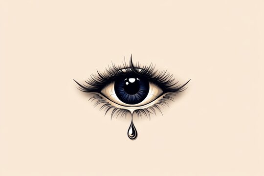Outline of an eye with a single tear, symbolizing the weight of witnessing events in a minimalist form, symbolizing experience and honesty