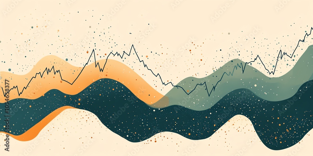 Aufkleber Abstract line graph with wavy colorful background.