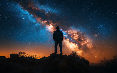 Fototapeta premium Stargazing Wonder: Man & Milky Way