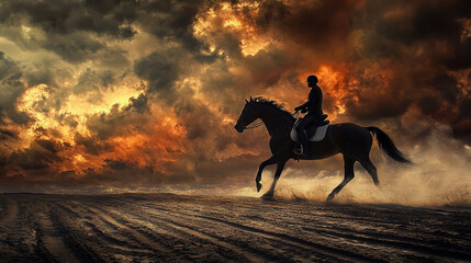 side view of horse riding.ai generative