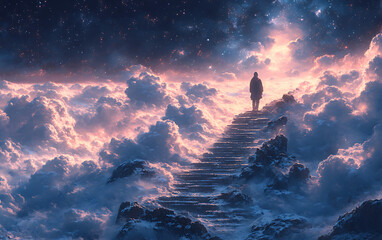 Fototapeta premium Lone Figure in Cosmic Panorama Art