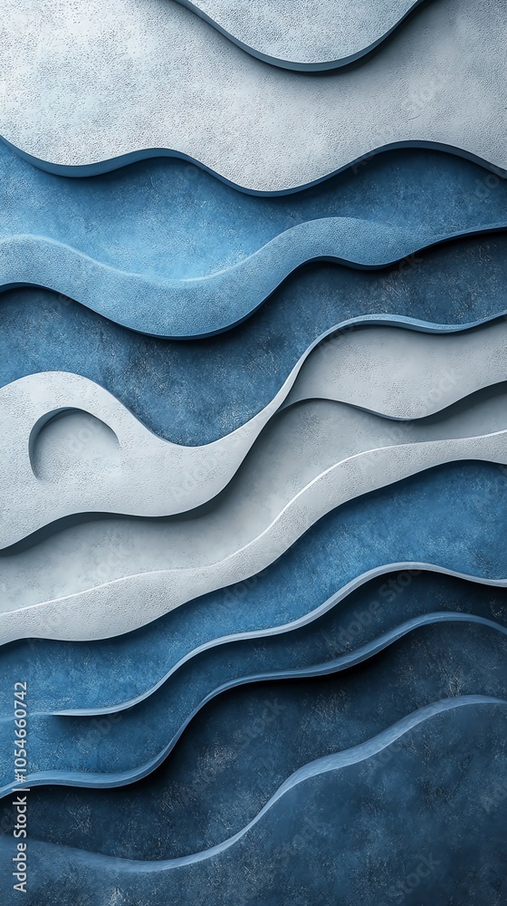 Poster abstract background with blue and white wavy layers in a paper cut style.