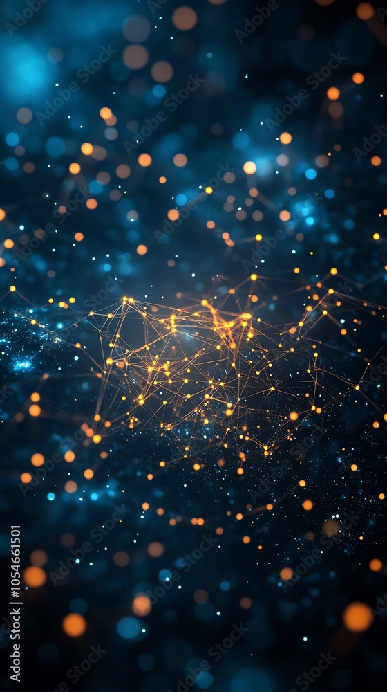 Poster Abstract background with glowing dots and lines in blue and orange.