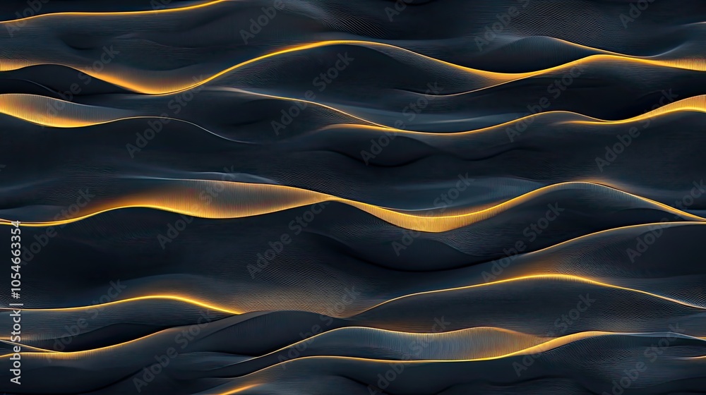 Poster glowing waves of blue and gold flow dynamically across a dark background, creating a mesmerizing abs