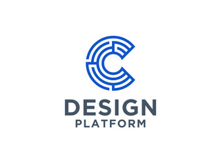 Logo Vector Abstract Letter C With Line. Flat Line Logo Design