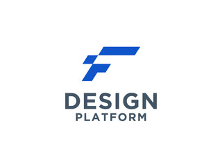 Blue Line Rounded Letter F Logo. Flat Vector Logo Design