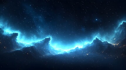 Obraz premium A mesmerizing view of a starry night sky filled with vibrant blue nebulas and twinkling stars, creating a sense of wonder and cosmic beauty.