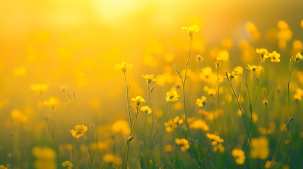 Fototapeta premium yellow flower field sunset view.ai generative