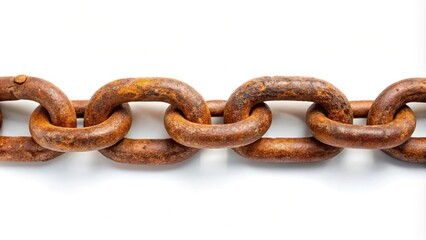Rusty chain isolated on white background high angle view