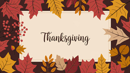 Obraz premium Thanksgiving greeting with autumn leaves on a decorative background.